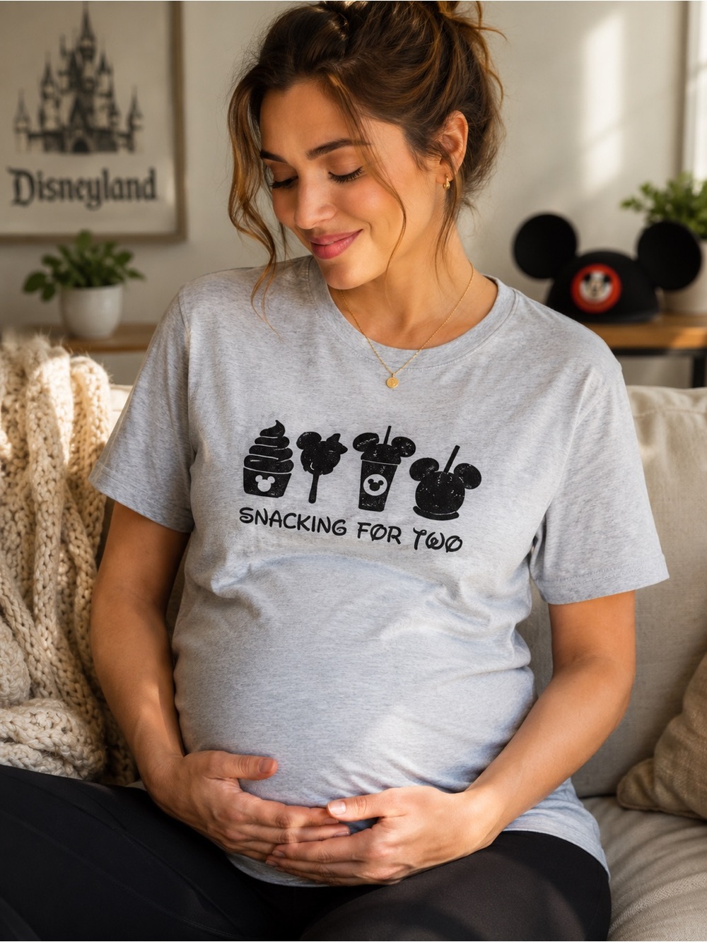 Disney Snacking for Two Pregnancy Tee Gray Glitter Women's L
